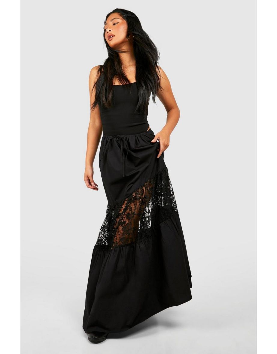 Petite Lace Detail Maxi Skirt - black