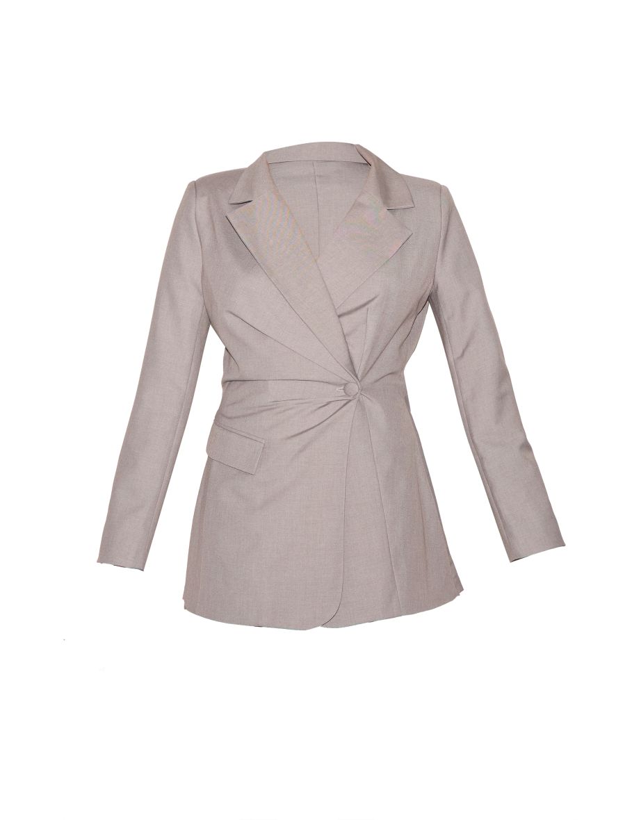 Pale Grey Tailored Woven Cinched Waist Long Sleeve Playsuit - 4