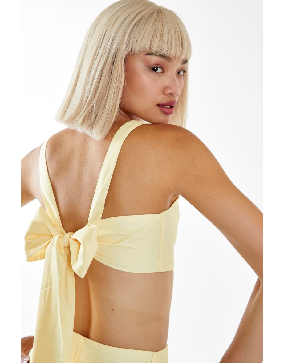 Pale Yellow Tie Back Crop-Top - 2