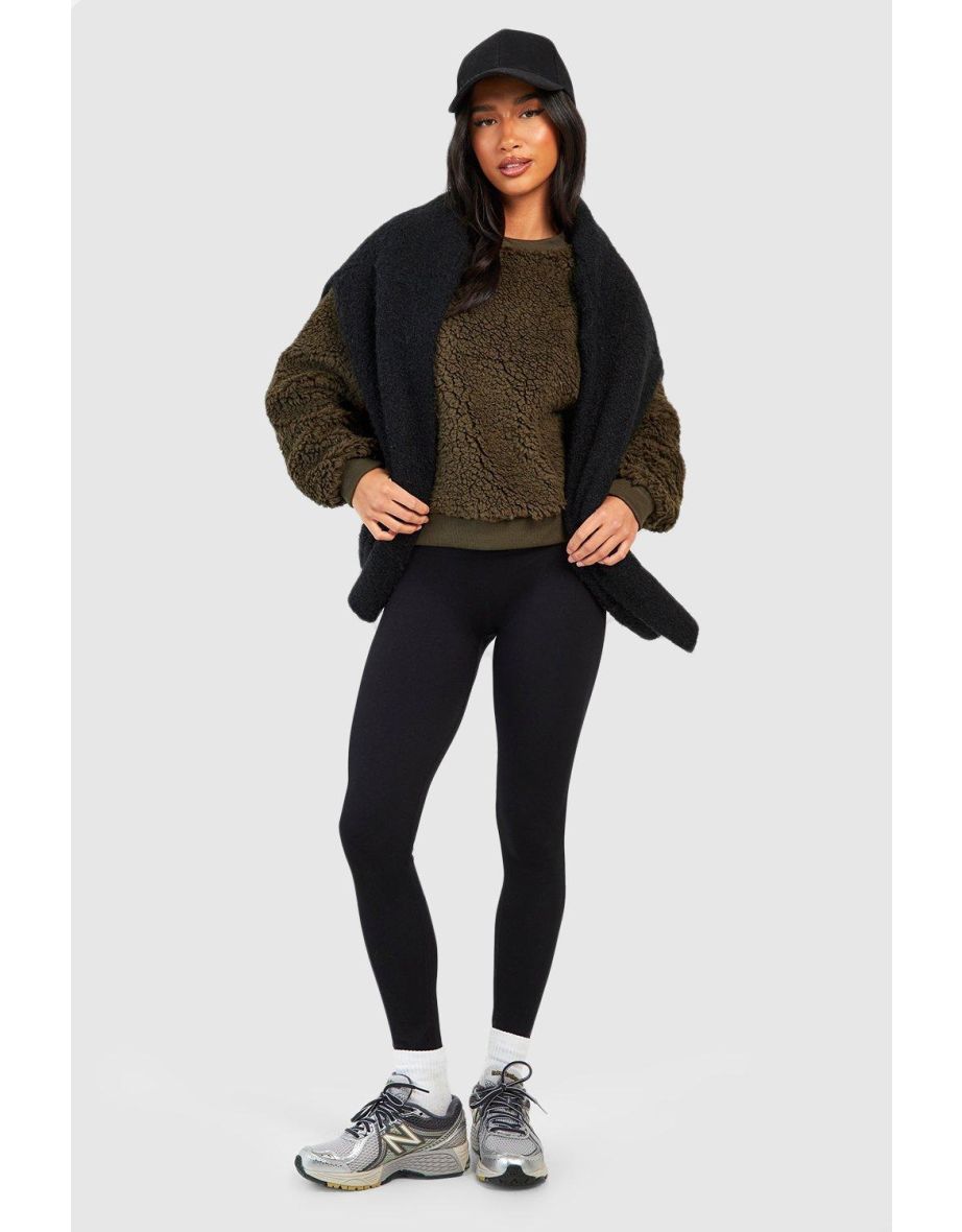 Petite Crop Crew Neck Borg Top