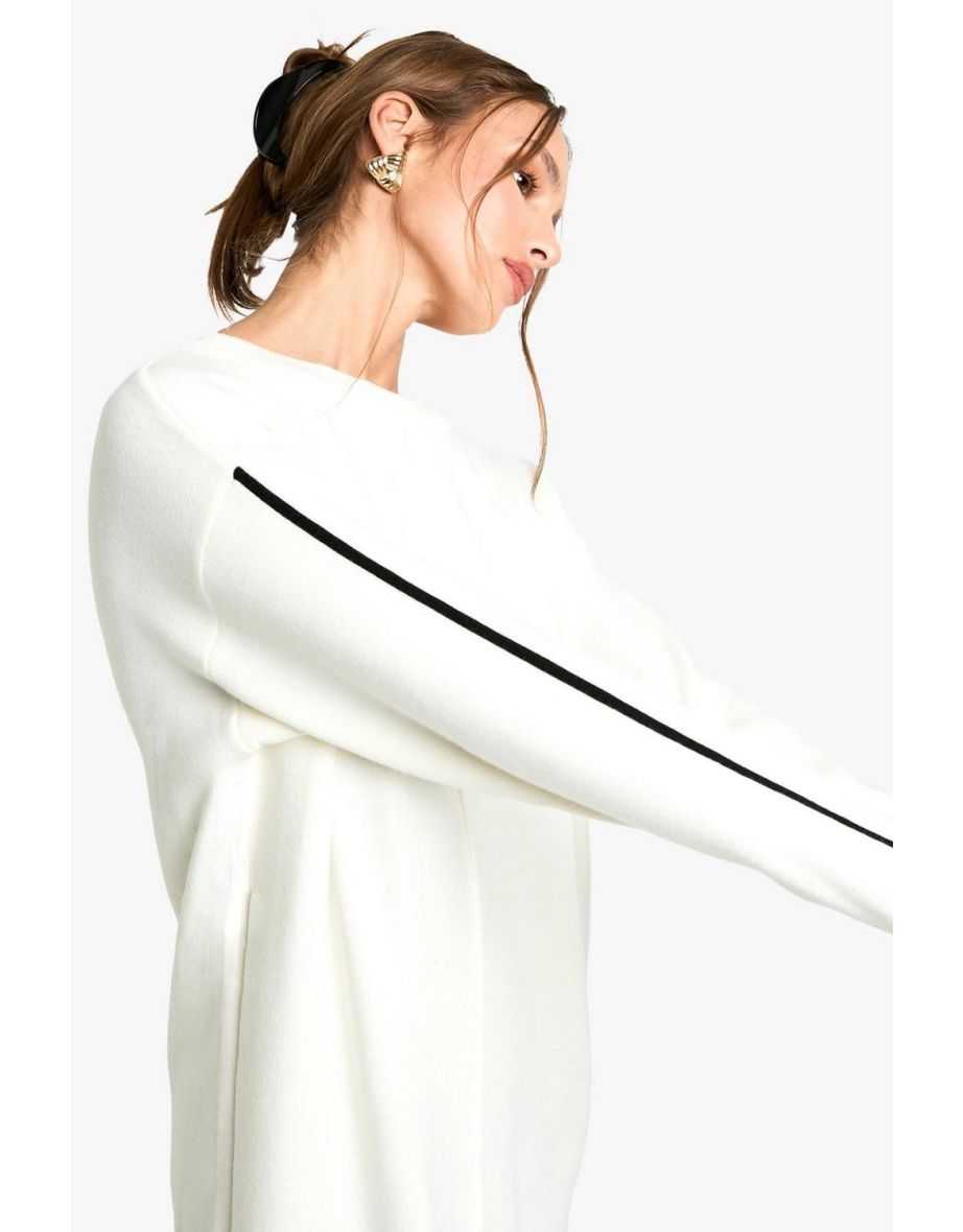 Side Stripe Knitted Dress - cream - 3