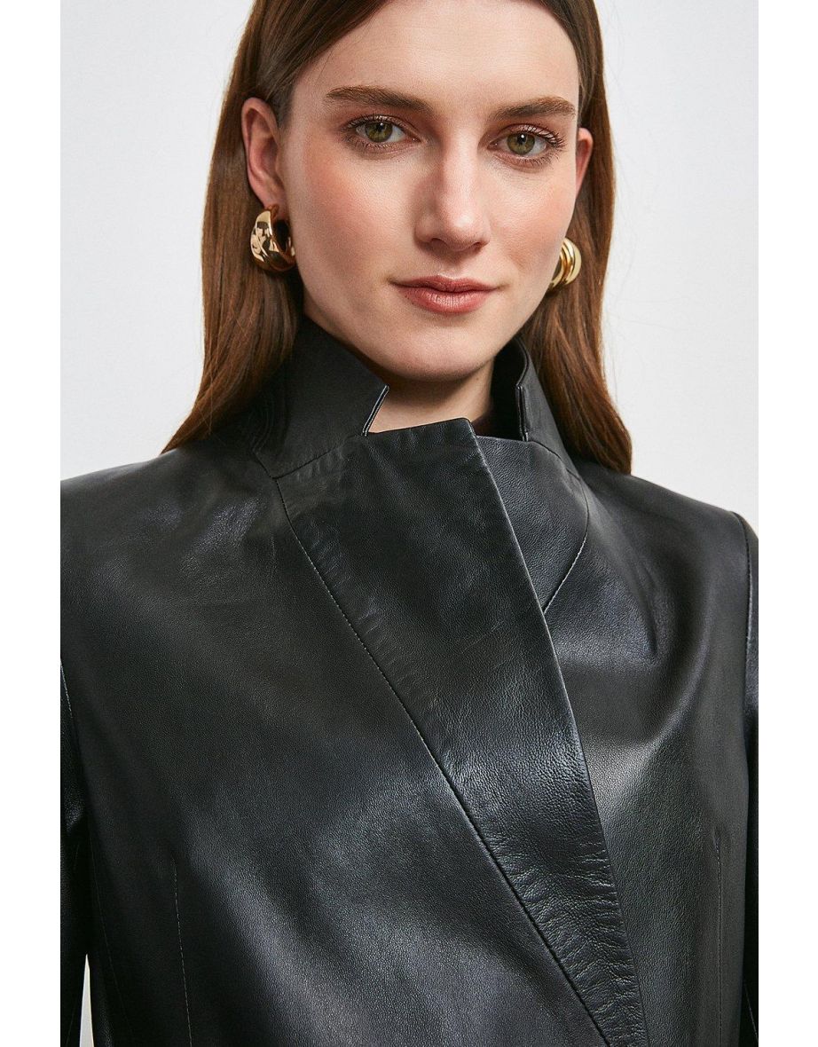 Leather Investment Notch Neck Short Coat - 2