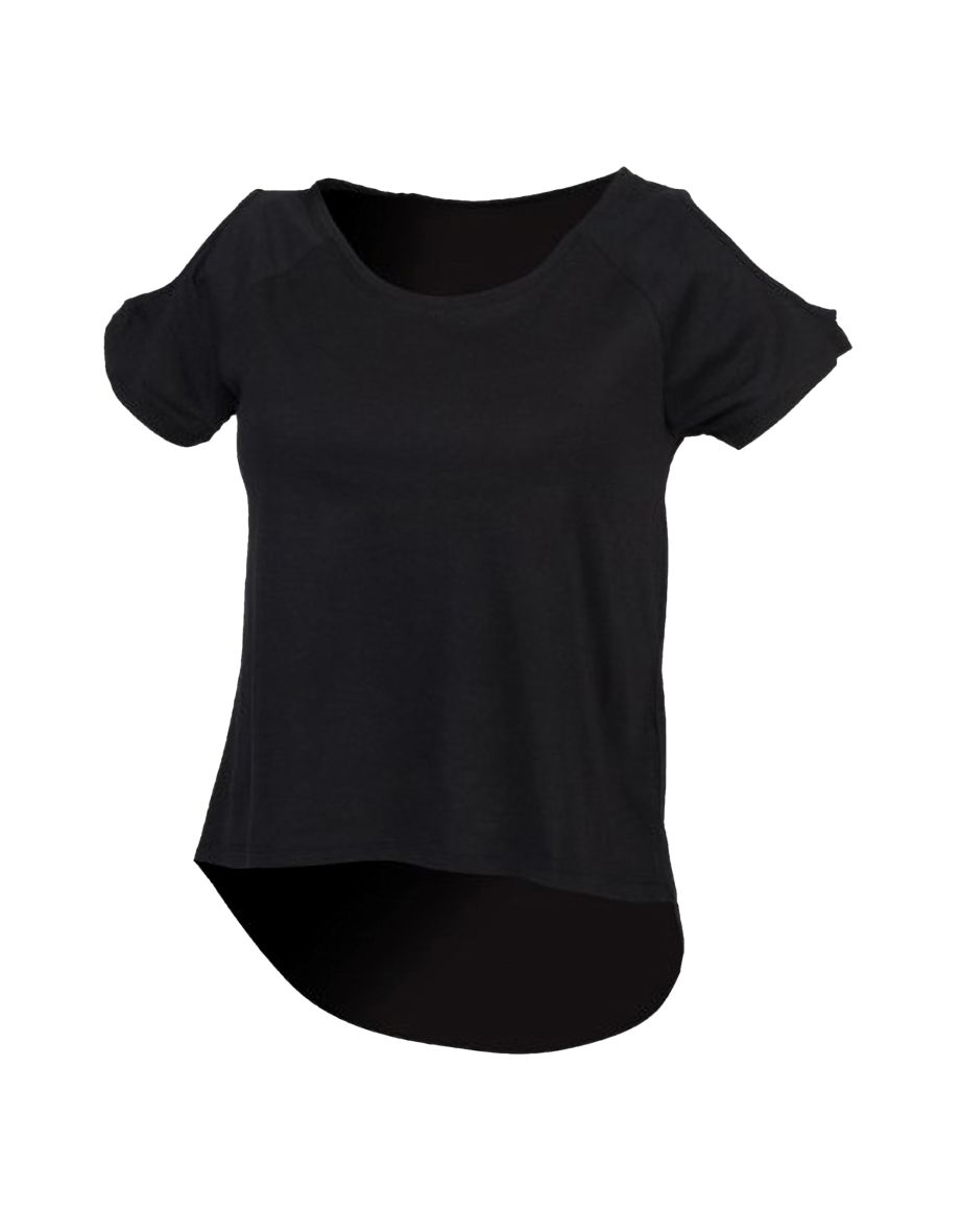 SF Womens/Ladies Plain Short Sleeve T-Shirt With Drop Detail - Black
