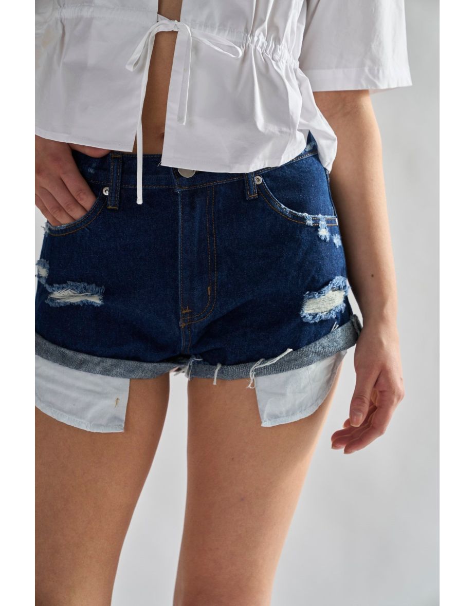 Glamorous Dark Blue Denim Distressed Shorts - 3