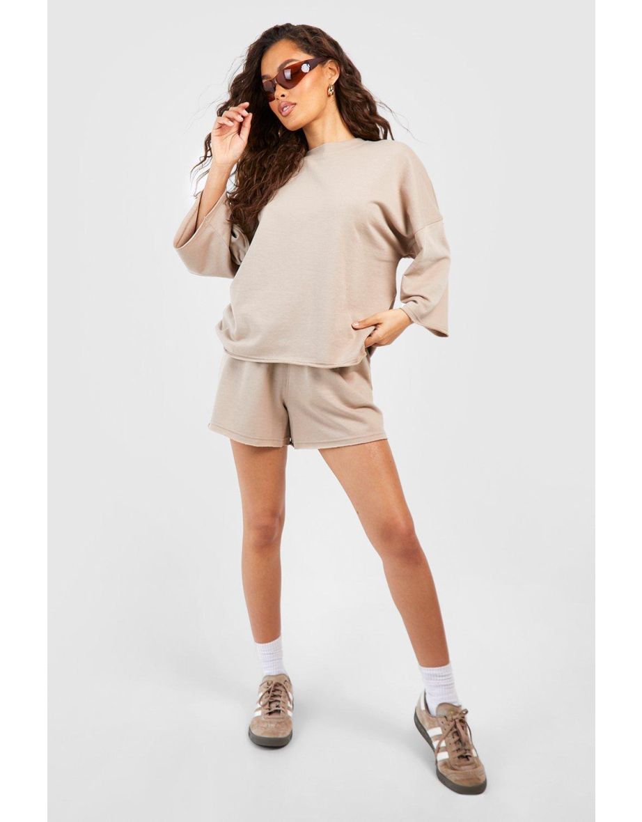 Loopback Short Sleeve T-shirt Short Tracksuit - stone