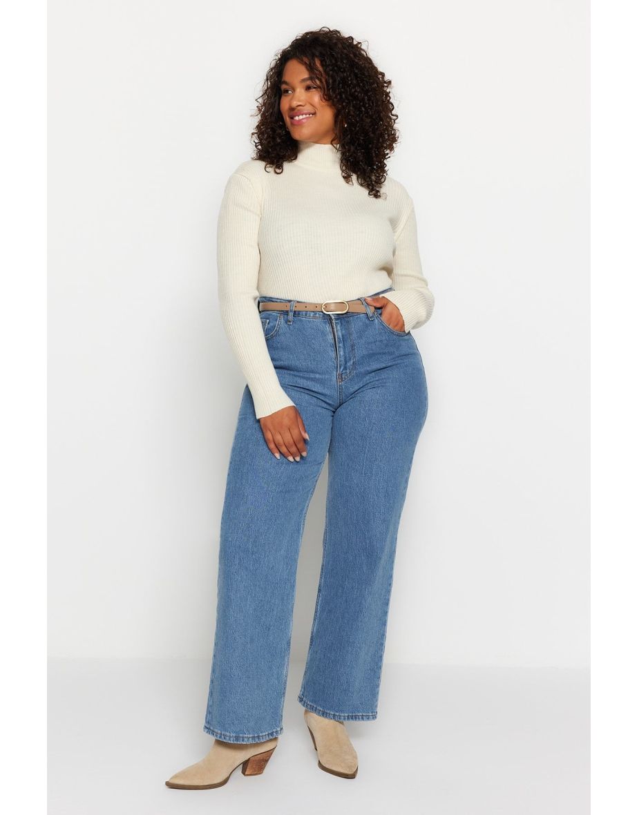 Cream Half Turtleneck Thin Knitwear Sweater