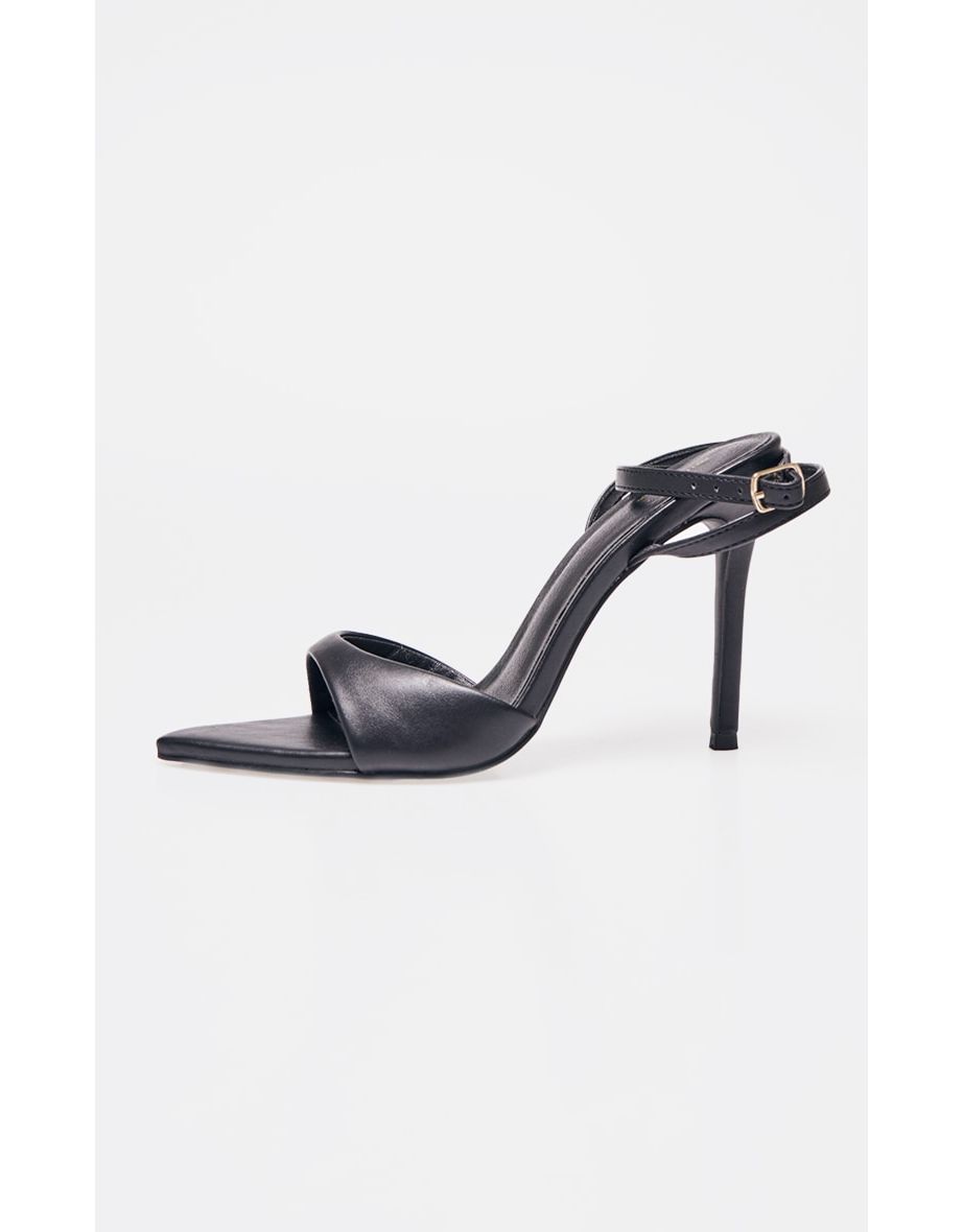 Black PU Point Toe High Stiletto Heeled Sandals - 3