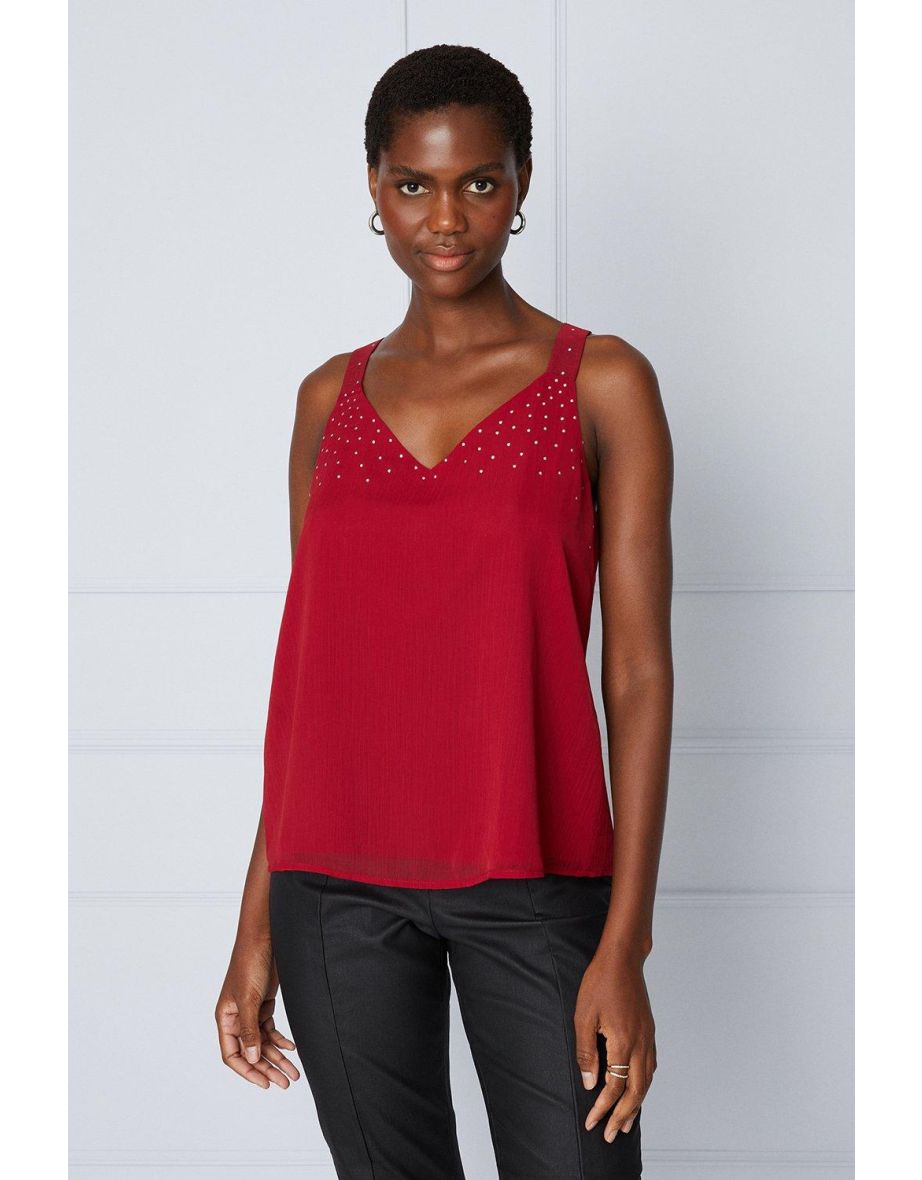 Wallis Red Beaded Sleeveless Cami Top