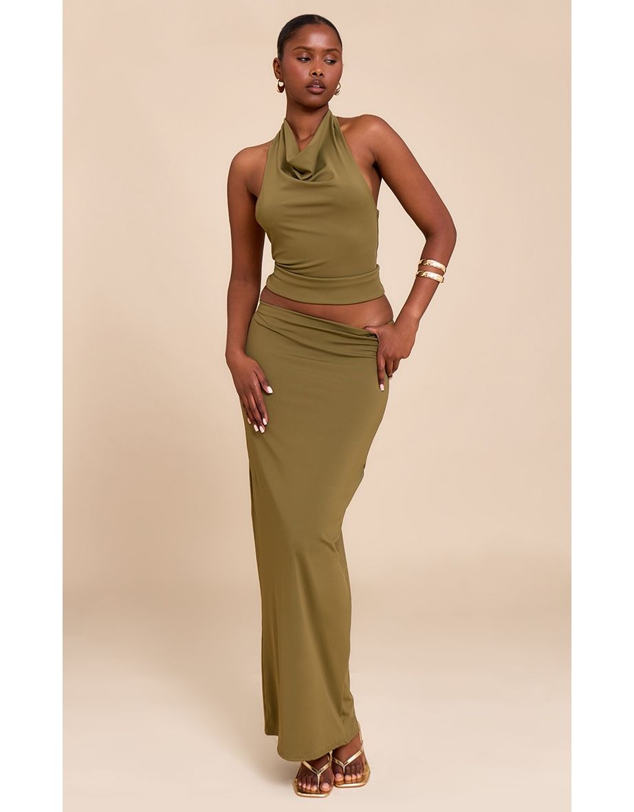 Olive Matte Sculpt Mid Rise Maxi Skirt