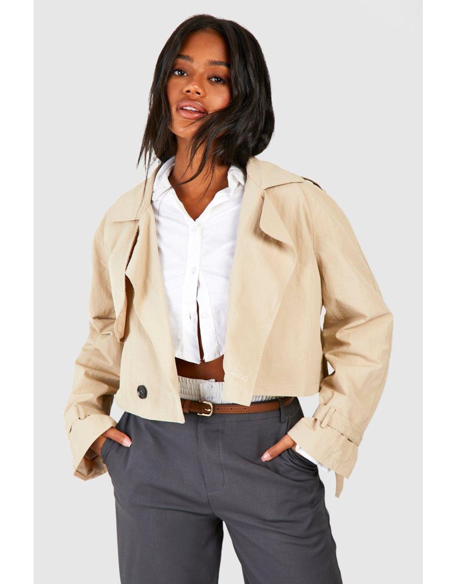 Crop Nylon Trench Coat - stone
