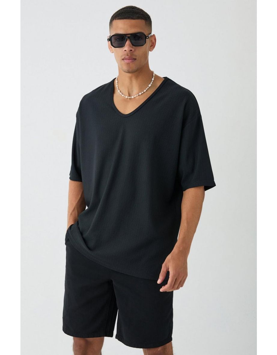 Oversized Scoop Neck Ottoman T-shirt - black