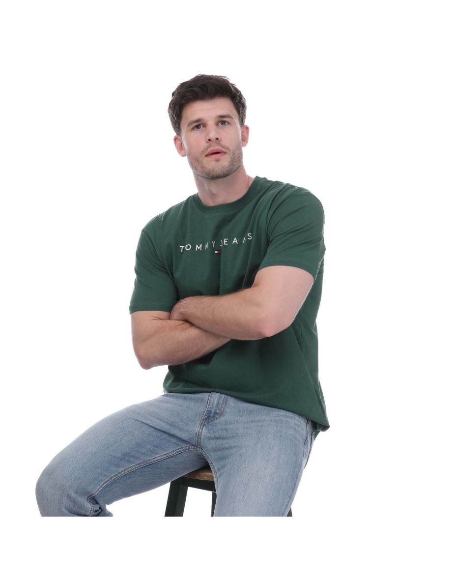 Men's Tommy Hilfiger Tommy Jeans Regular Linear Logo T- Shirt in Green - 3