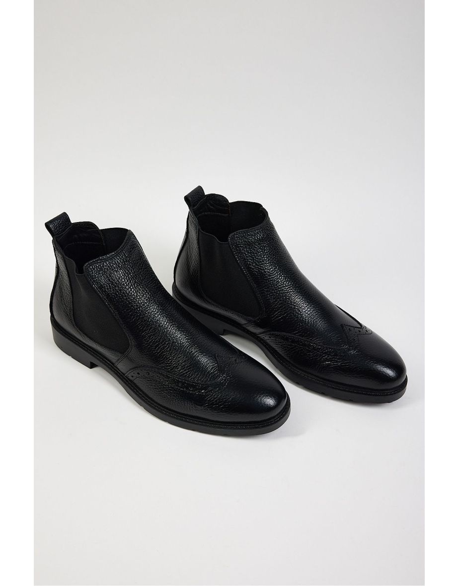 Men's Black Tonny Black Comfortable Fit Detailed Genuine Leather Men's Boots - 3