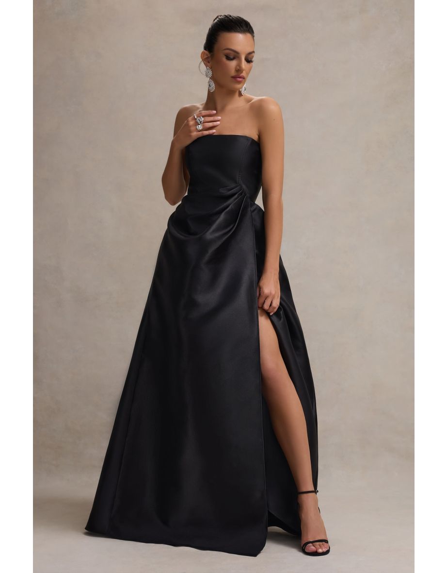 Universe | Black Bandeau Puff-Skirt Split Maxi Dress - 3
