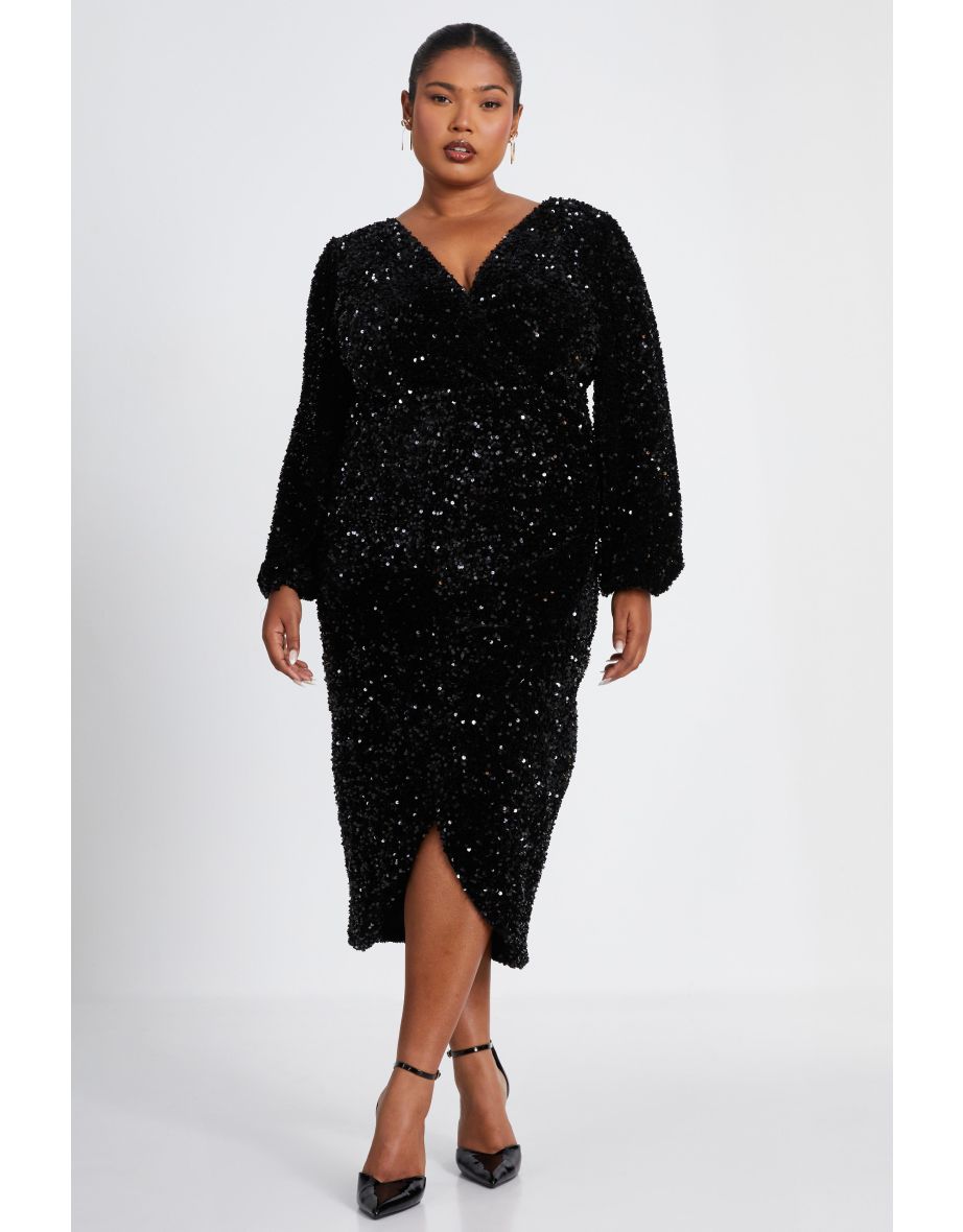 Curve Black Sequin Midi Dress