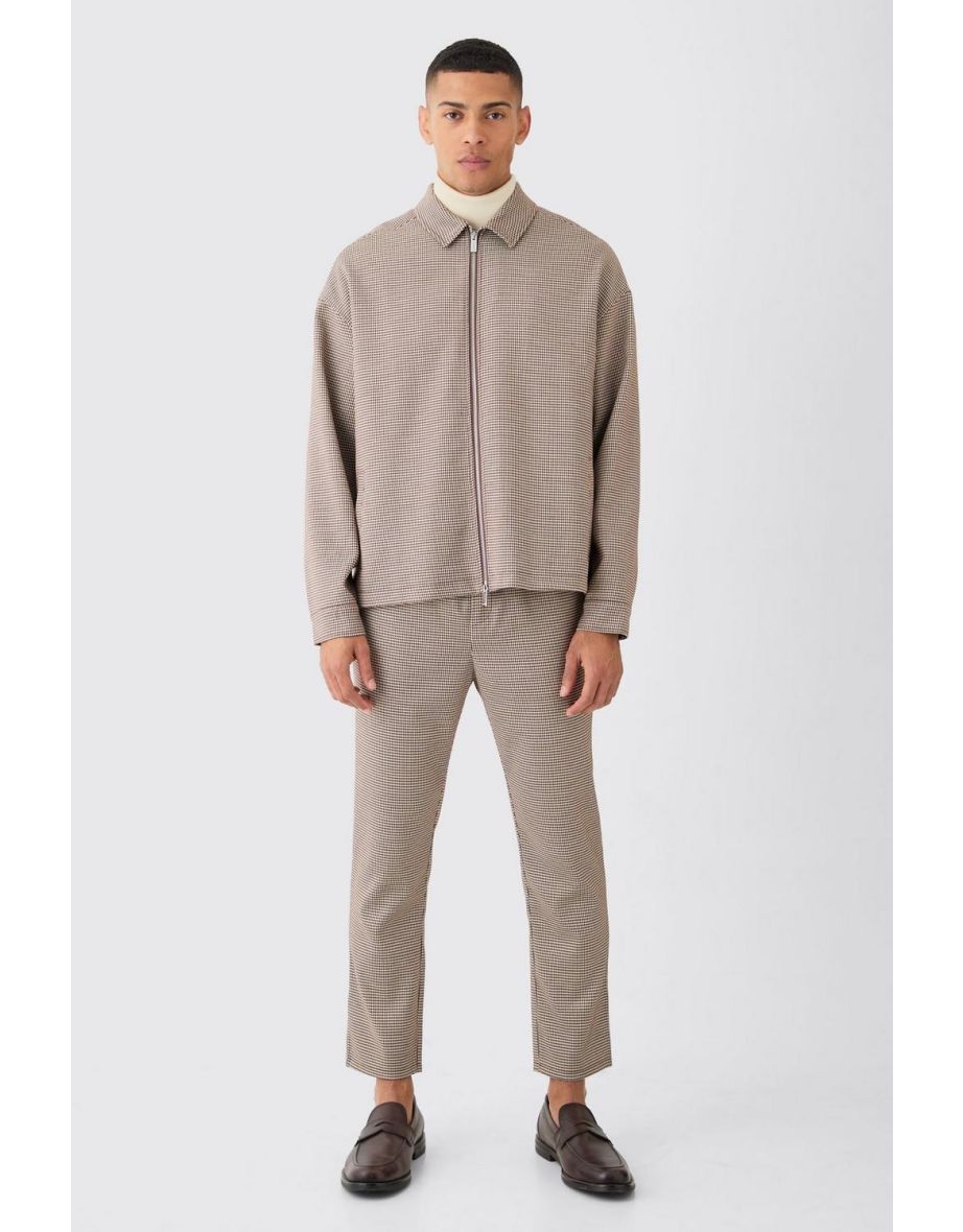 Houndstooth Checked Elasticated Waist Tapered Trousers - brown