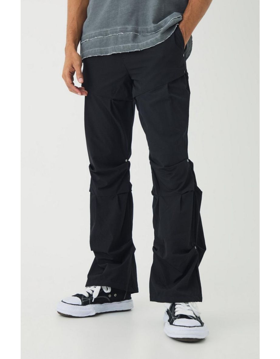 Slim Fit Flare Stacked Trousers With Ruched Detail - black
