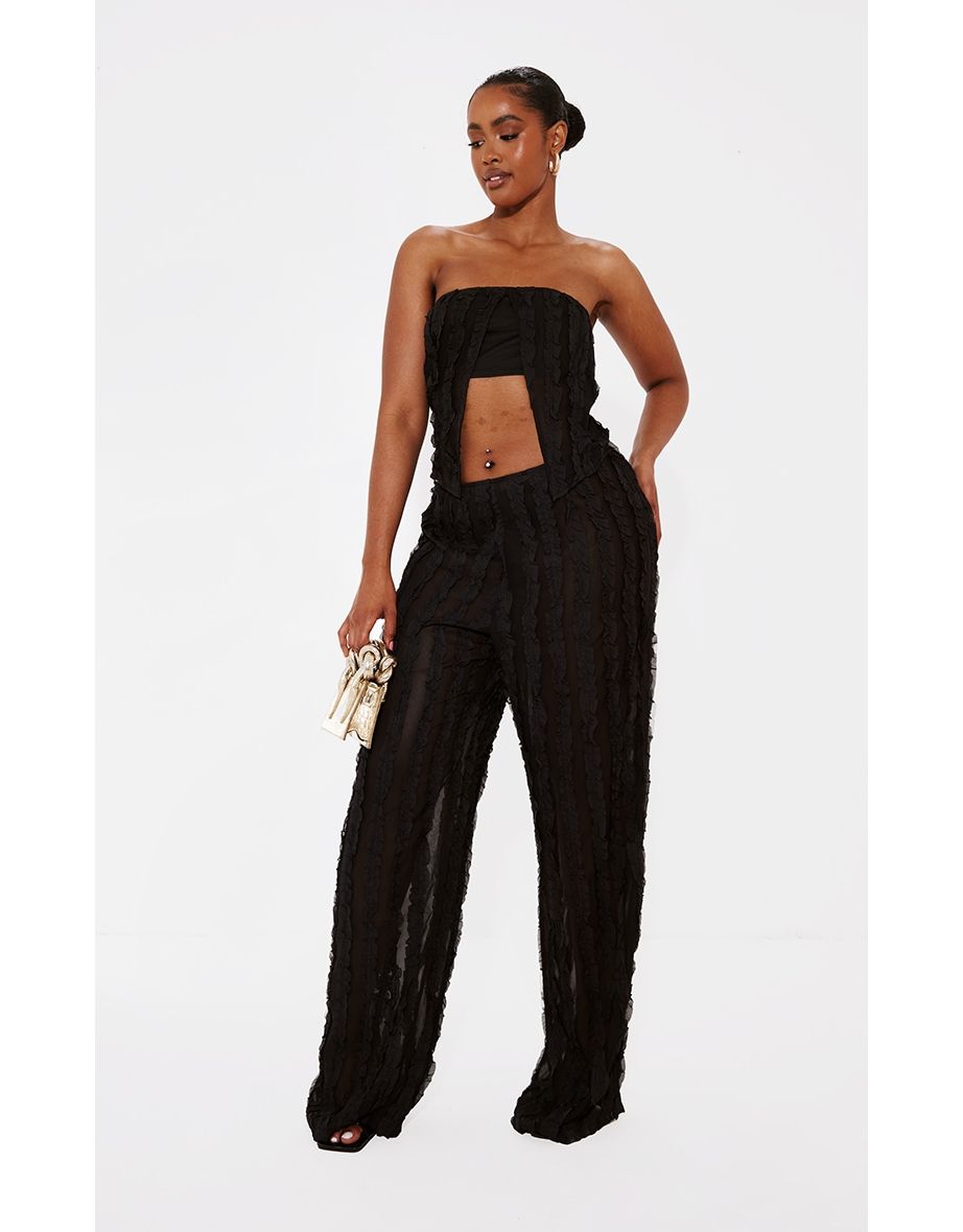 Shape Black Woven Frill Detail Wide Leg Trousers