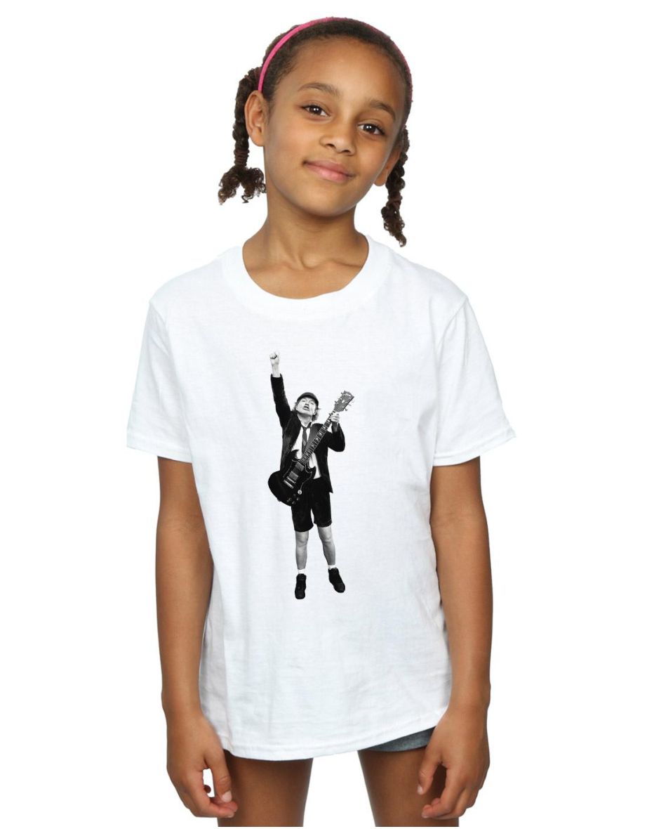 AC/DC Girls Angus Young Cut Out Cotton T-Shirt - White