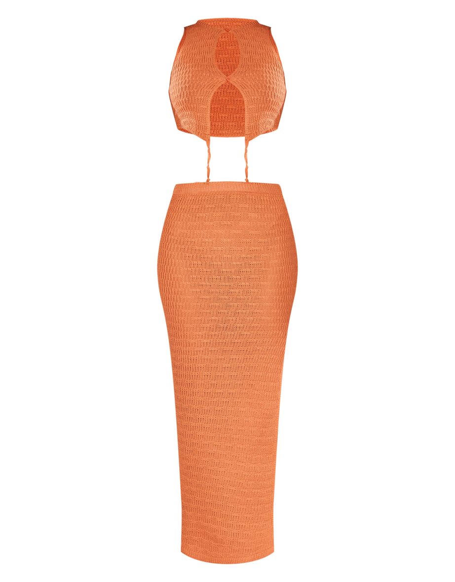Petite Rust Knitted Cut Out Waist Maxi Dress - 4