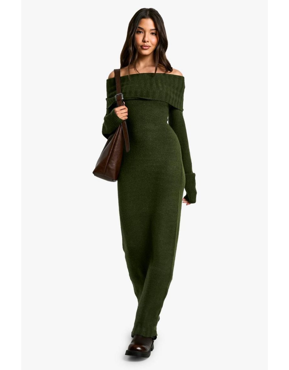 Premium Oversized Bardot Neckline Maxi Jumper Dress
