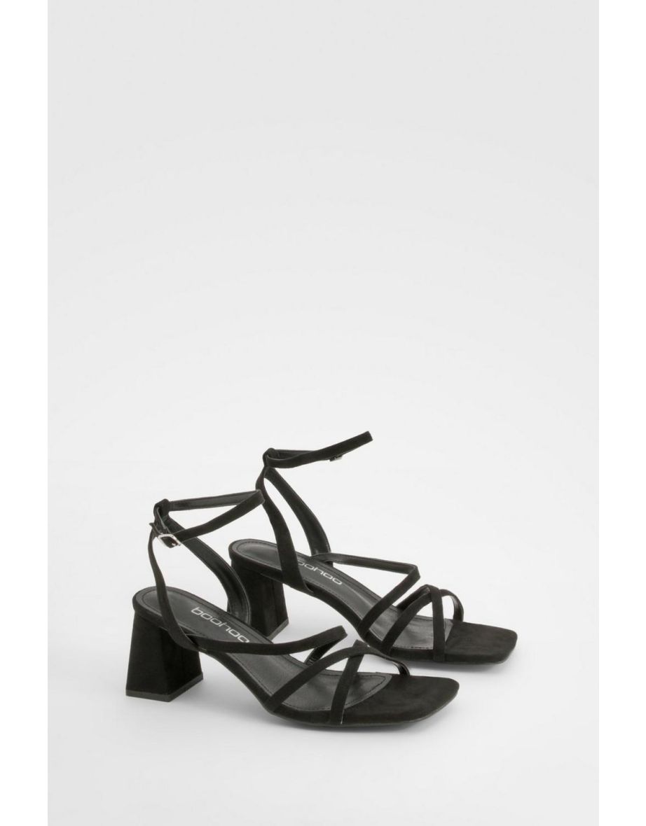 Wide Fit Asymmetric Strappy Low Block Heels - black