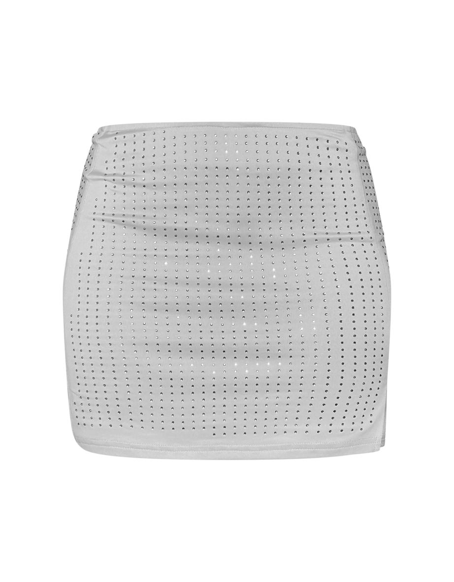 Grey Hot Fix Double Layer Split Thigh Mini Skirt - 5