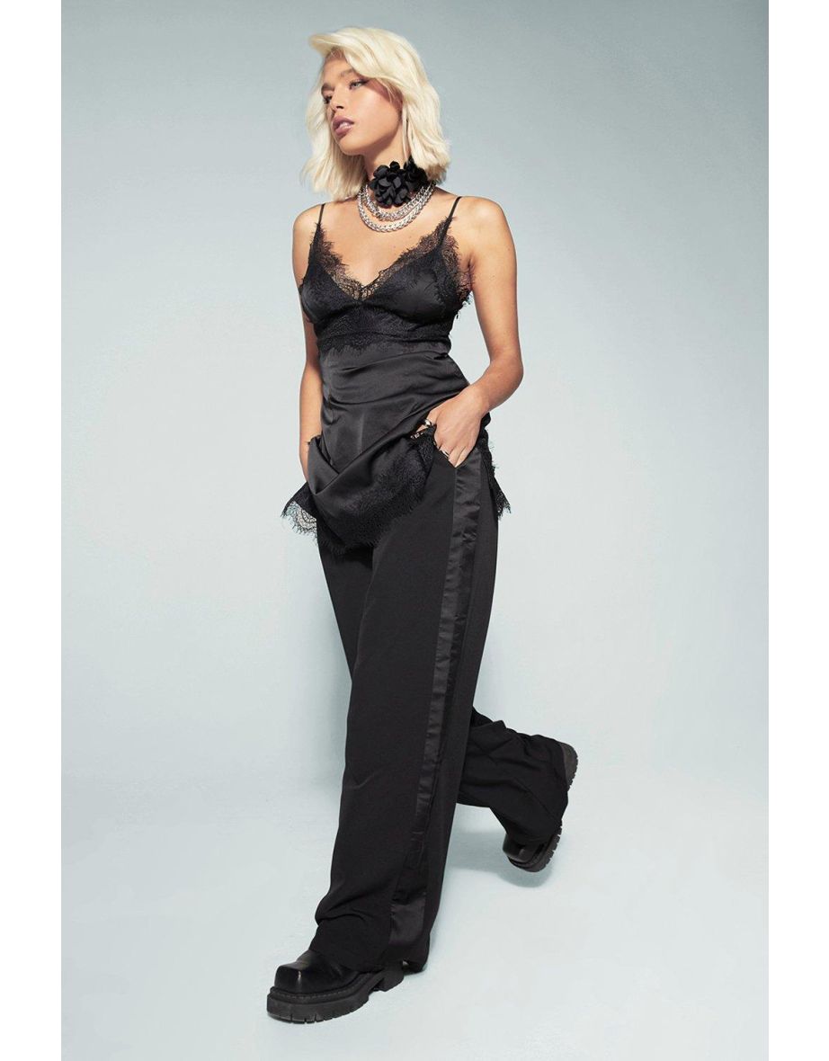 Kourtney Kardashian Barker Wide Leg Tailored Trouser - black