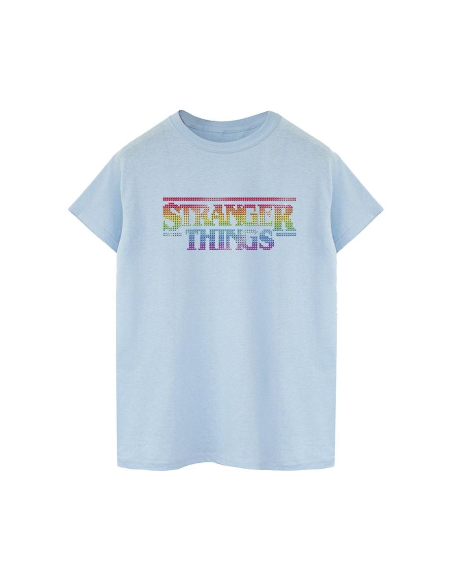 Netflix Mens Stranger Things Rainbow Dot Logo T-Shirt - Baby Blue - 1