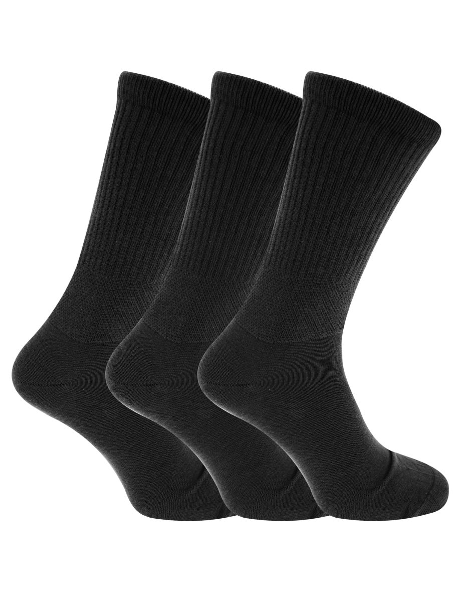 Mens Extra Wide Comfort Fit Wide Feet Diabetic Socks (3 Pairs) - Black