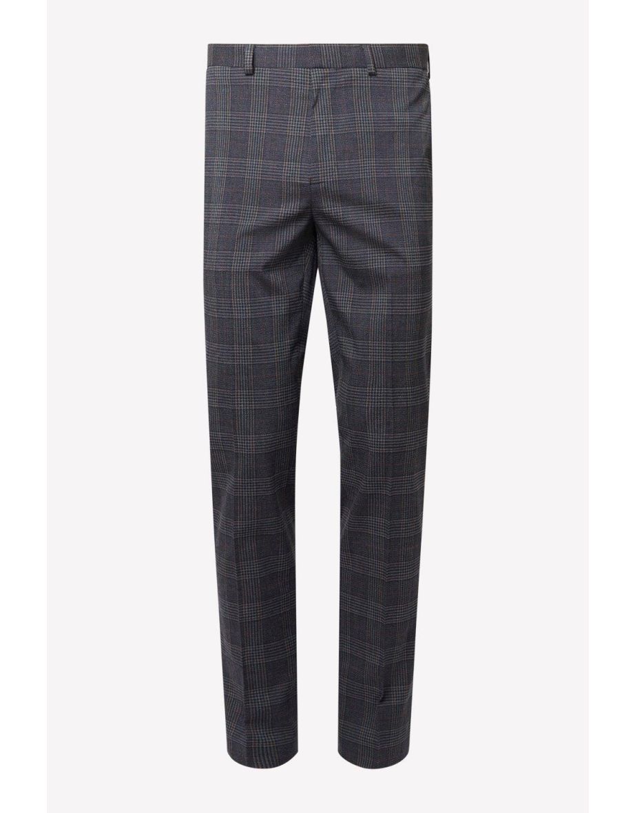 Slim Fit Burgundy Retro Check Suit Trouser