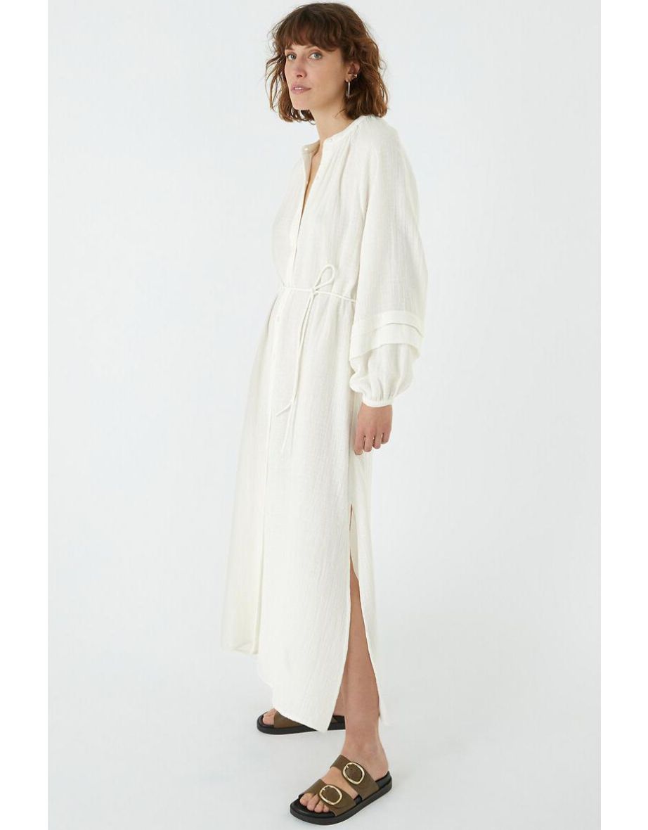 Cotton Full Maxi Dress with Long Balloon Sleeves