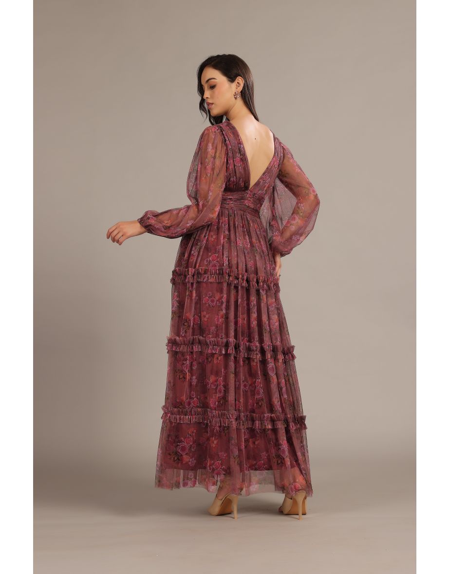 Lydia Maxi Dress in Purple Floral - 10