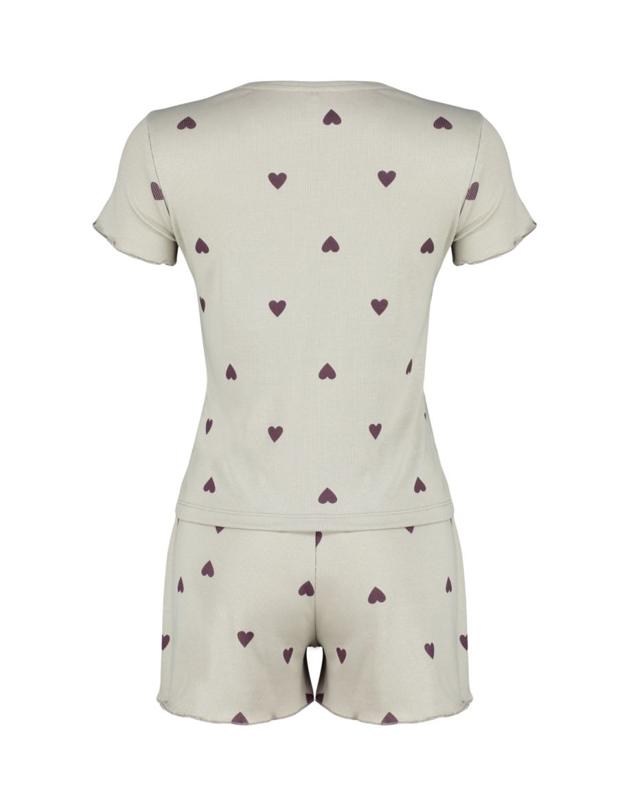 Mint Heart Ribbed Knitted Pajamas Set - 7