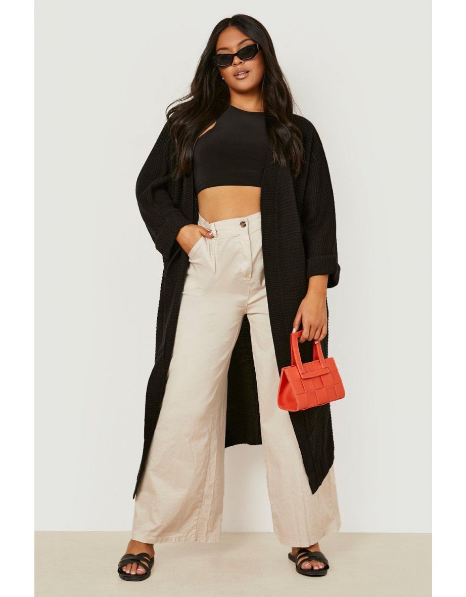 Plus Cocoon Oversized Rib Knit Cardigan - black