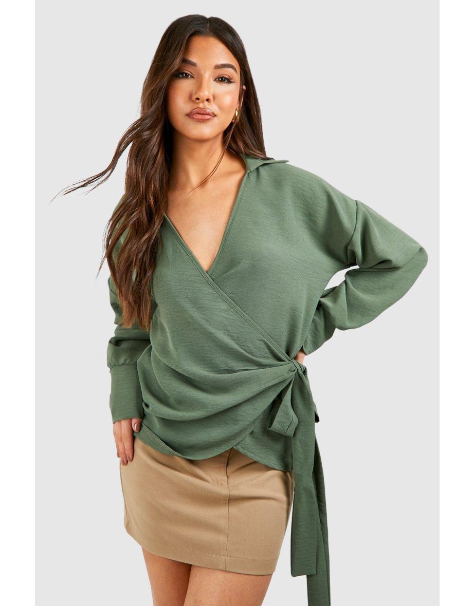 Hammered Wrap Front Tie Side Shirt