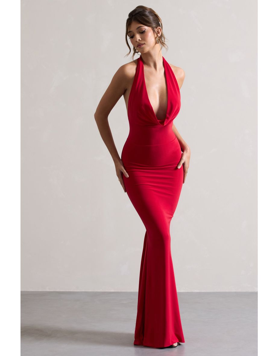 Milani | Red Backless Cowl Neck Fishtail Dress - 4