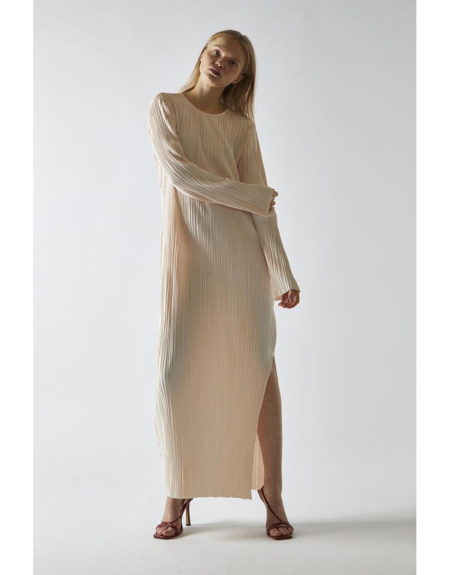 Light-Apricot Plisse Midaxi-Dress
