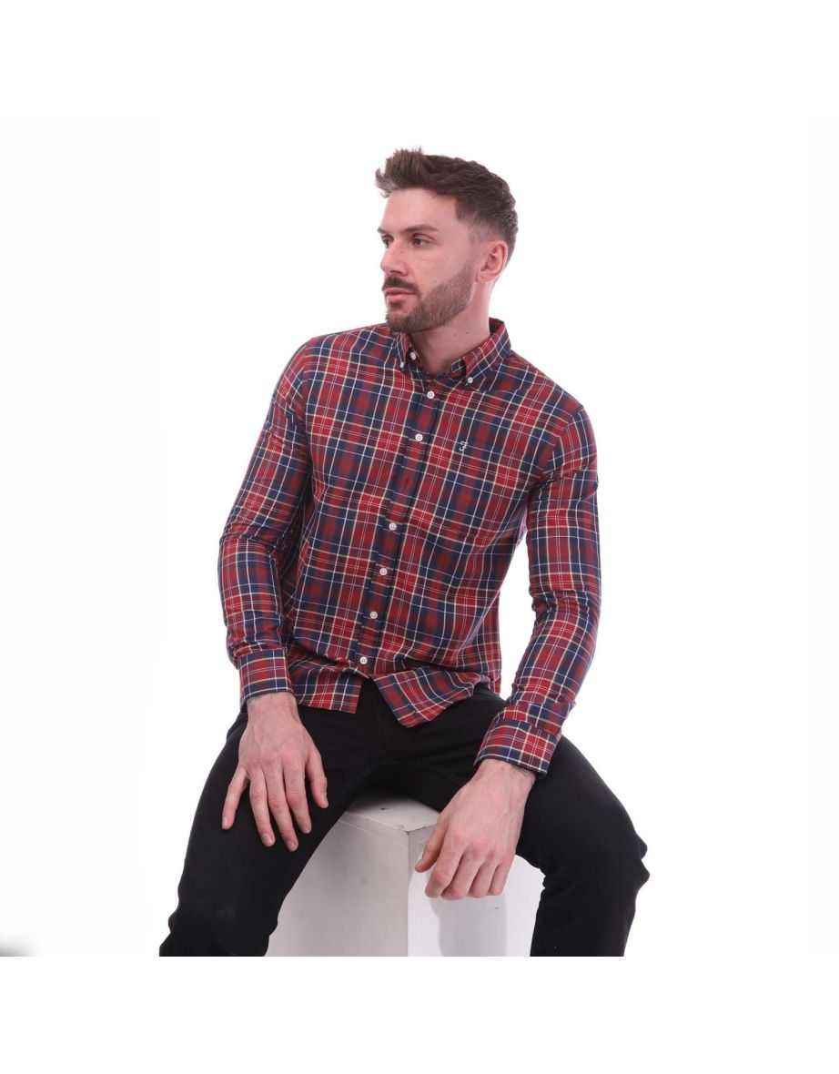 Men's Farah Edina Check Oxford Shirt in Red - 4