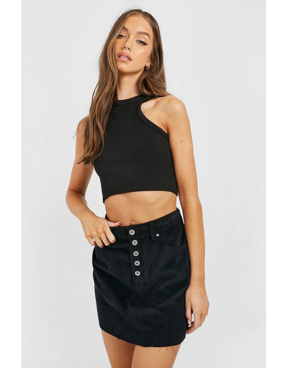 Exposed Button Cord Skirt - black
