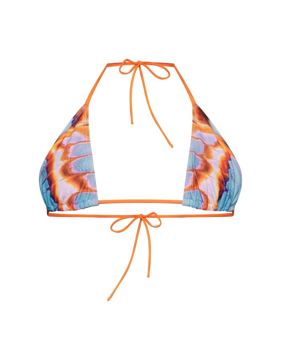 Deep Orange Butterfly Print Triangle Bikini Top - 3
