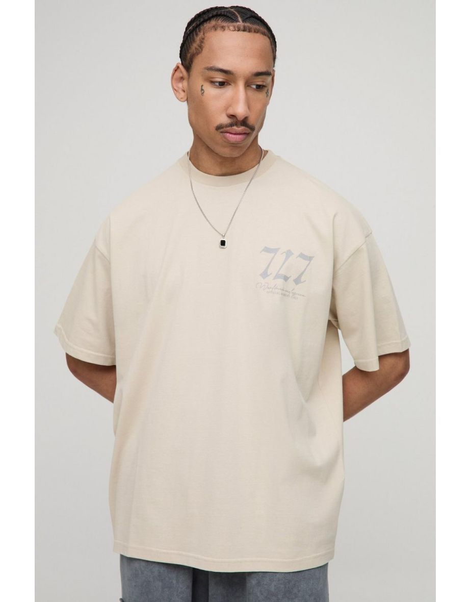 Oversized 777 Crackle Print Tonal Graphic T-Shirt