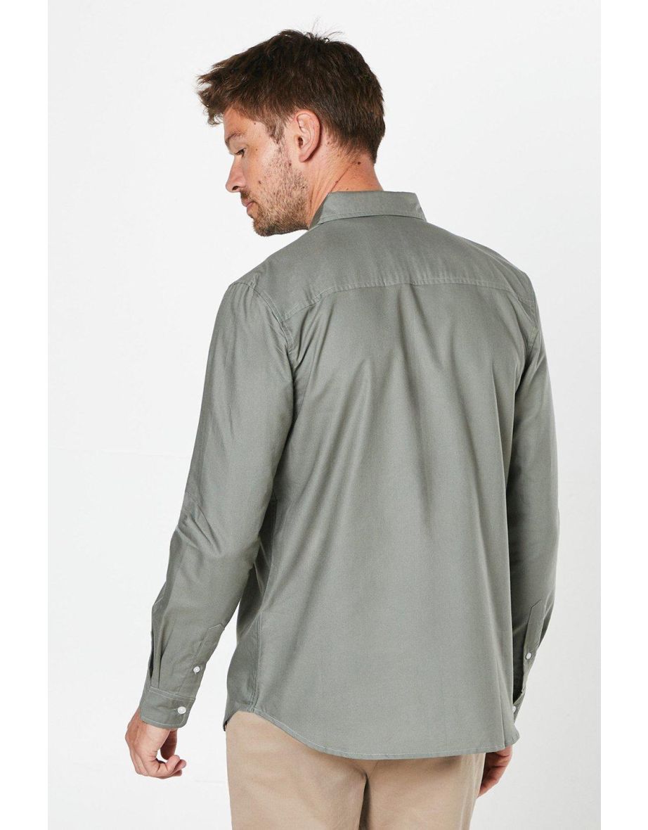 Long Sleeve Chest Pocket Oxford Shirt - 2