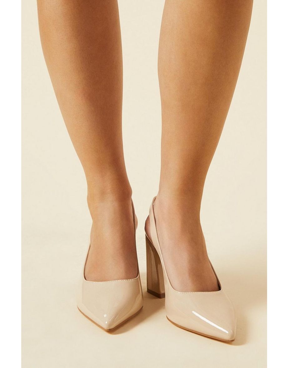 Wide Fit Ellens Pointed Block Heel Slingback Court Shoes