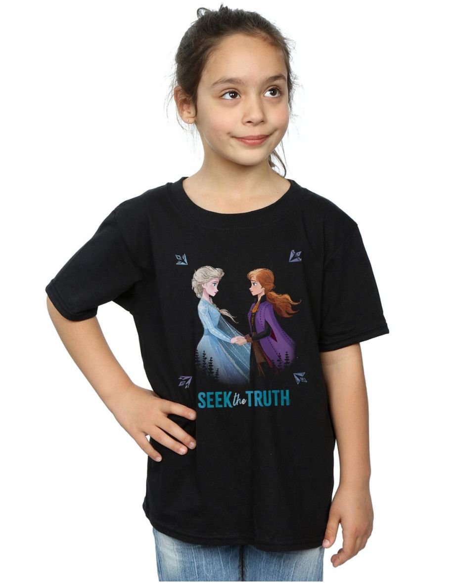 Disney Girls Frozen 2 Elsa And Anna Seek The Truth Cotton T-Shirt - Black