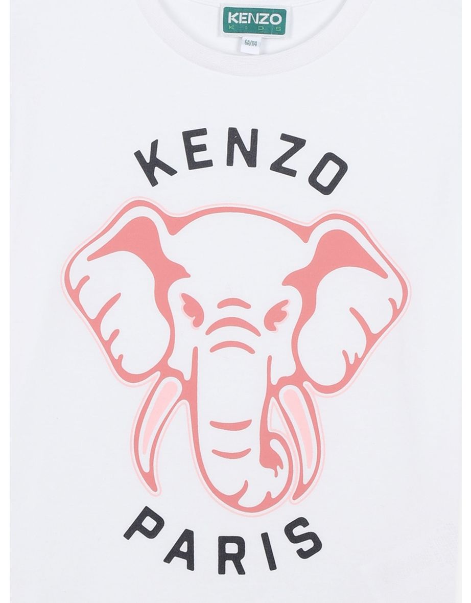 KENZO Girls Elephant Logo T-Shirt in White - 3