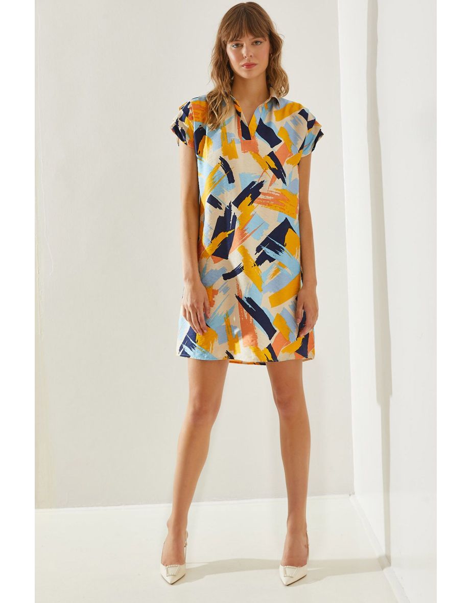 Women's Polo Collar Patterned Summer Dress
