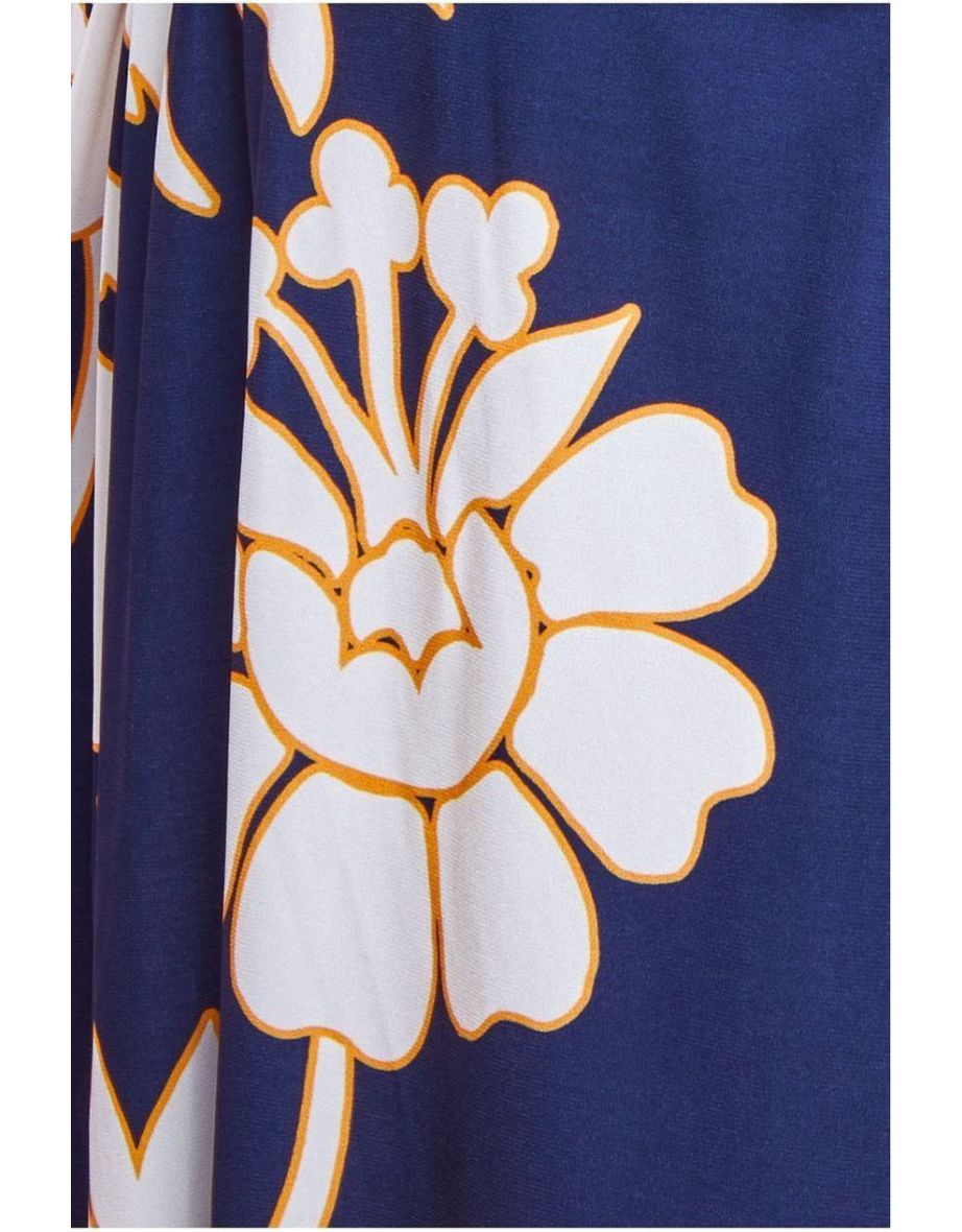 Goddiva Maternity Leaf Print Flutter Sleeve Dress - Navy - 3