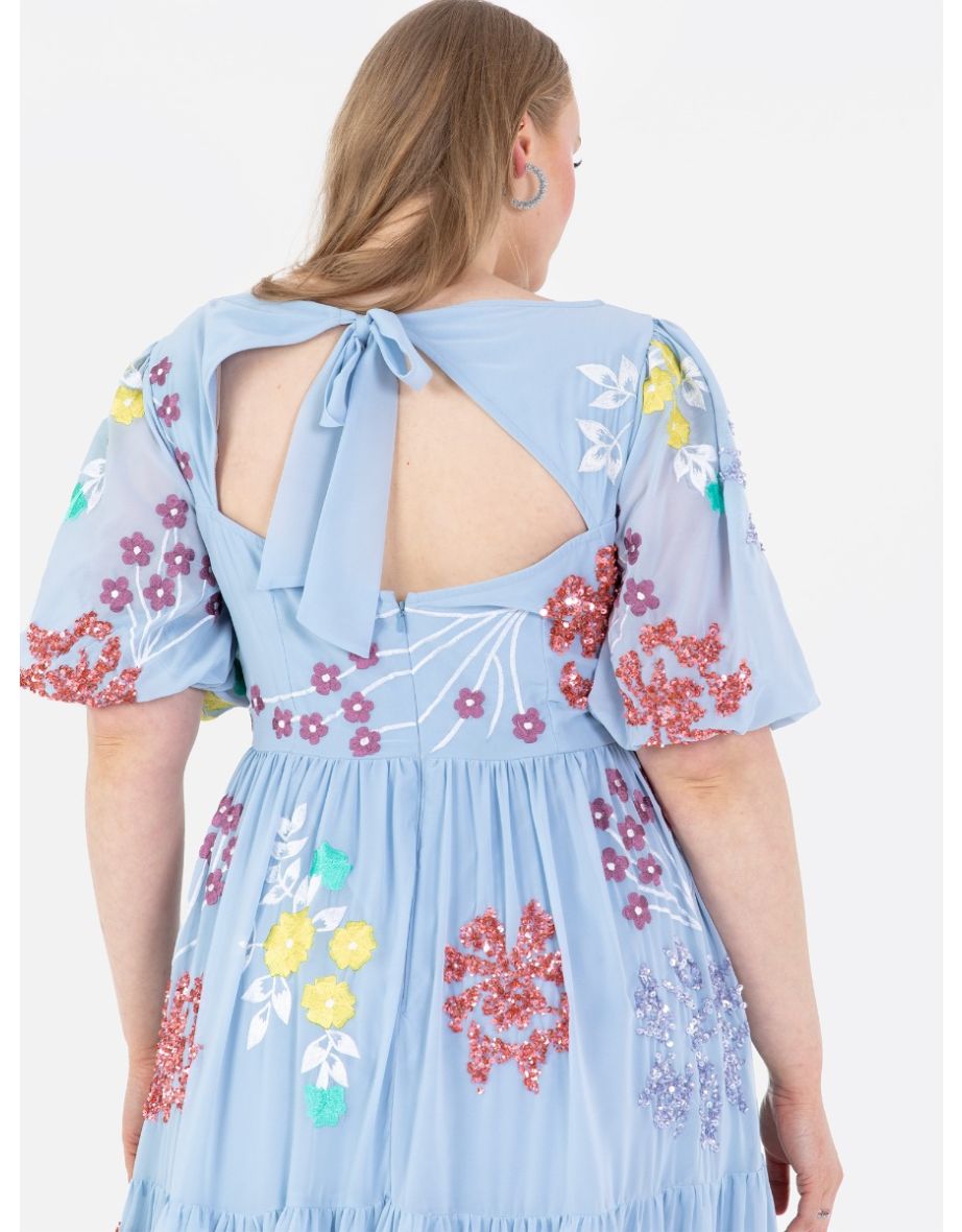 Maya Blue Keyhole Back Floral Maxi Dress with Thigh Split - 1