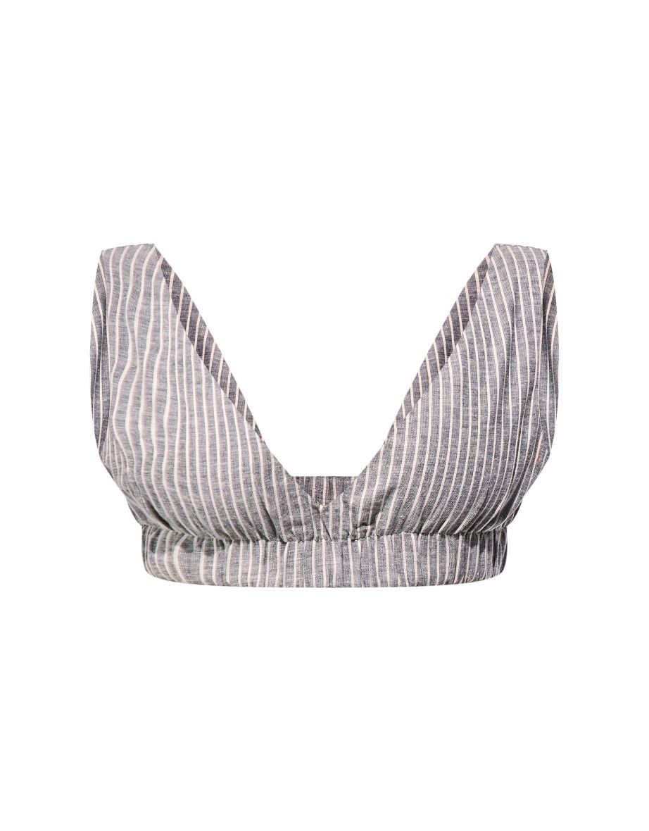 Petite Charcoal Pinstripe Linen Look Bralette - 4